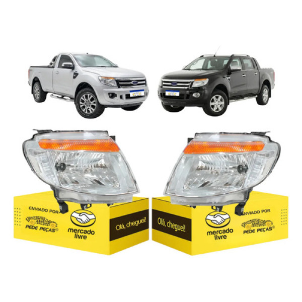 Par Farol Ford Ranger 2013 2014 2015 2016 Cromado Manual Ambos Lados
