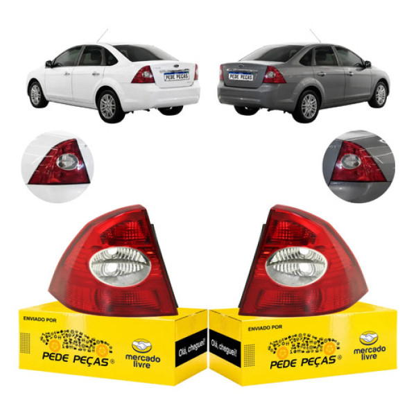 Par Lanterna Traseira Ford Focus Sedan 2009 2010 2011 A 2013 Ambos Lados Vermelho/cristal