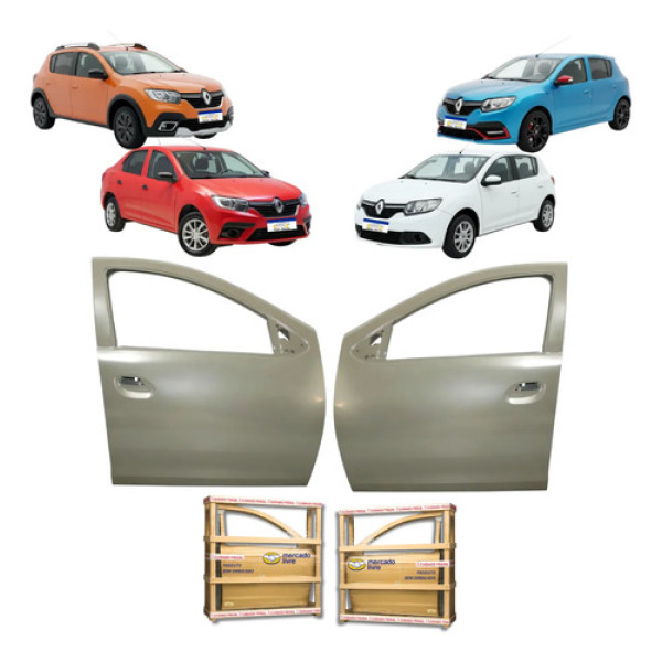 Porta Dianteira Renault Logan Sandero 2014 A 2024 Par Dianteira Ambos Lados Cinza Para Pintura