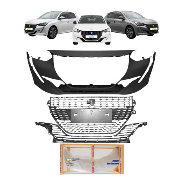 Kit Parachoque Grades Peugeot 208 Griffe 2021 22 23 2024 Preto/cromado Cromado