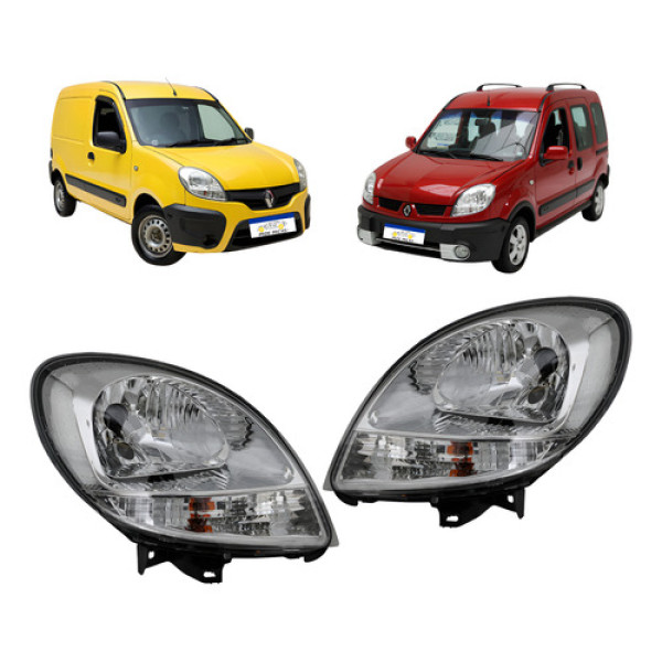 Farol Renault Kangoo 2009 2010 2011 2012 A 2018 Par Cromado Ambos Lados