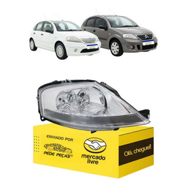 Farol Citroen C3 2003 04 05 06 07 08 09 A 2012 Elétrico Ld Direito/passageiro