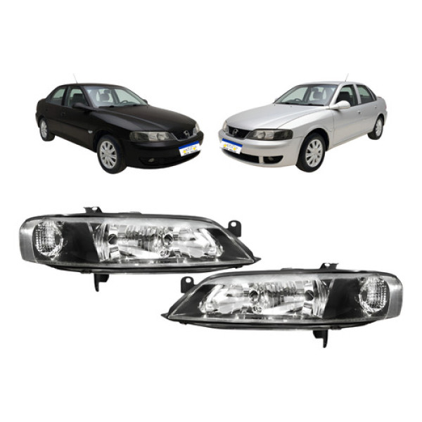 Farol Chevrolet Vectra 1999 A 2005 Par Mascara Negra Novo