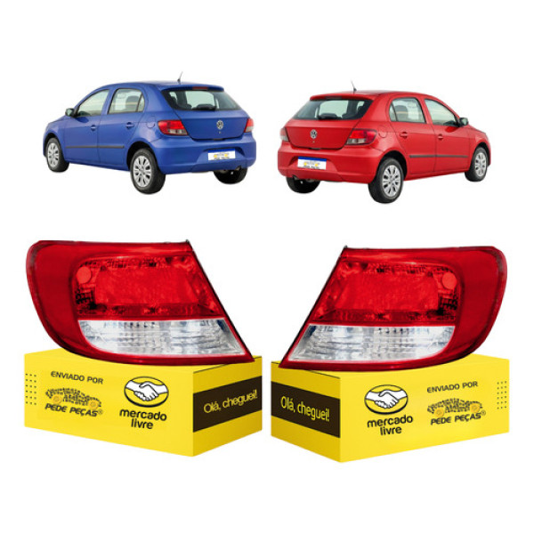 Par Lanterna Vw Gol G5 2009 2010 2011 2012 Cristal Ambos Lados Vermelho