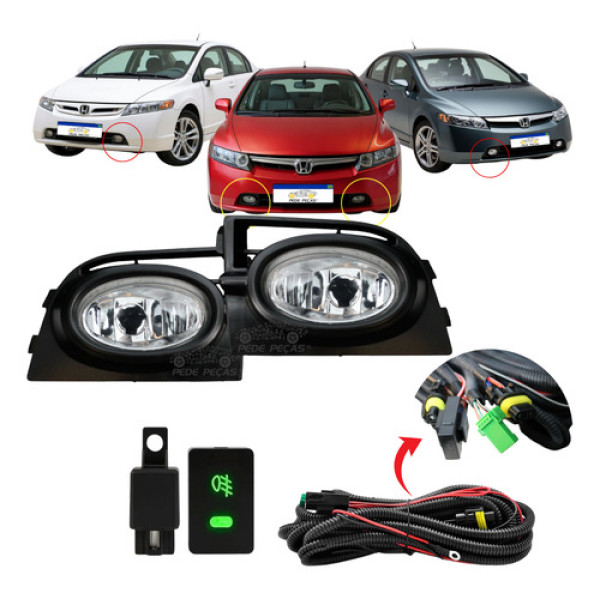 Farol Milha Honda Civic New Civic 2006 2007 2008 Kit 