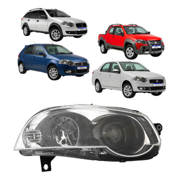 Farol Fiat Strada 2009 A 2020  Siena 2009 A 2012 Direito  Direito/passageiro Farol Fiat Strada 2009 A 2020  Siena 2009 A 2012 Direito  Direito/passageiro