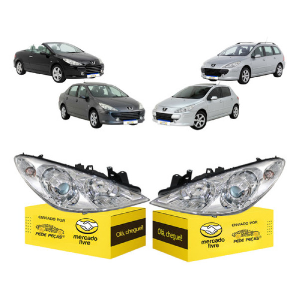 Farol Peugeot 307 2007 2008 2009 2010 2011 2012 Par Cromado Ambos Lados