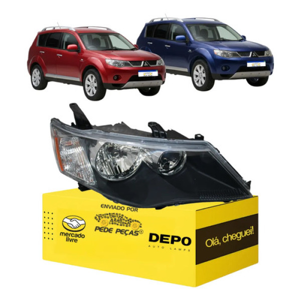 Farol Mitsubishi Outlander 2007 2008 2009 Máscara Negra Ld Direito/passageiro
