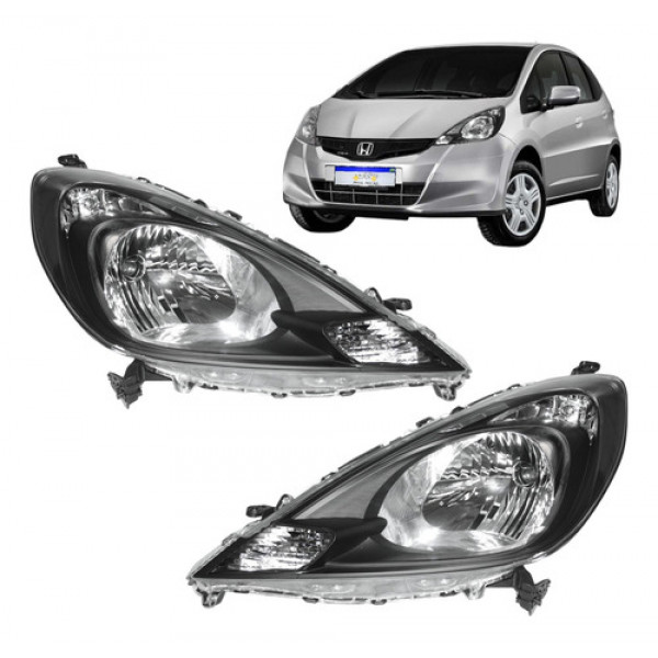 Par Farol Honda Fit 2013 2014 Mascara Negra Novo