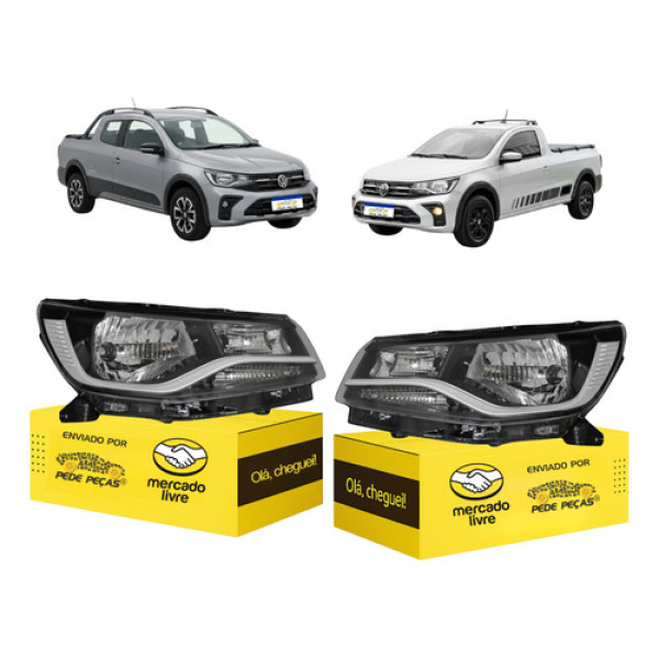 Par Farol Sinaleira Saveiro G9 2024 2025 2026 Friso Cromado Ambos Lados