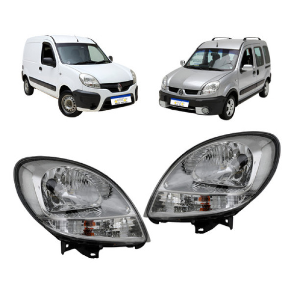 Par Farol Renault Kangoo 2009 A 2018 Cromado Pisca Cristal Ambos Lados