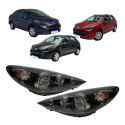Par Farol Mascara Negra Aro Cromado Peugeot 207 2008 A 2015 