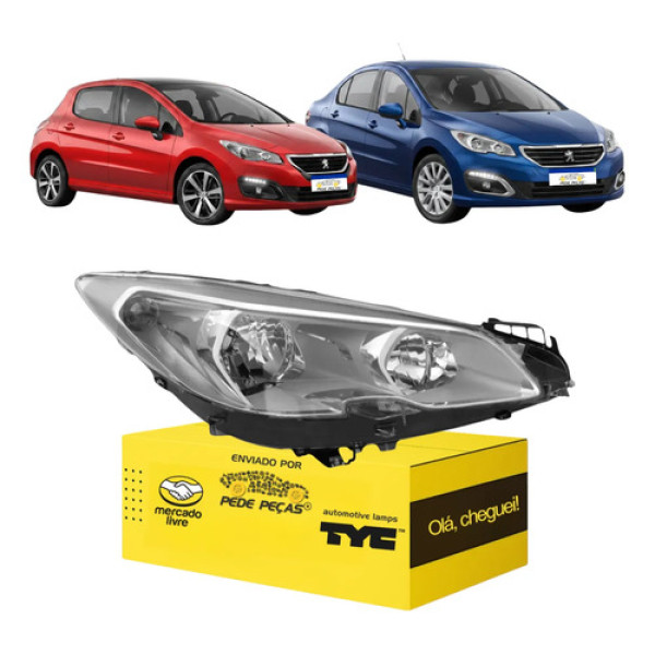 Farol Peugeot 308 408 2016 17 18 2019 Cromado Foco Duplo Ld Direito/passageiro