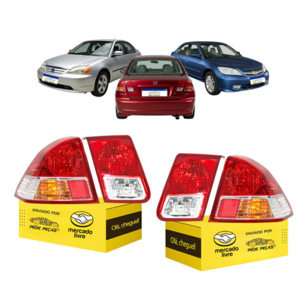 Kit Lanterna Honda Civic 2003 2004 2005 2006 Nova Ambos Lados Vermelho