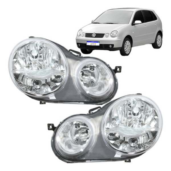 Farol Vw Polo 2003 2004 2005 2006 Cromado Dianteiro Novo Par - Direito