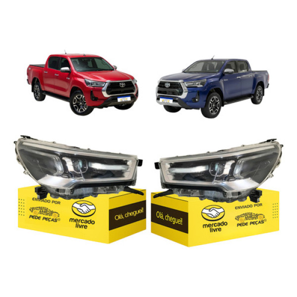 Par Farol Hilux Full Led 2021 2022 2023 24 25 26 Aro Cromado Ambos Lados