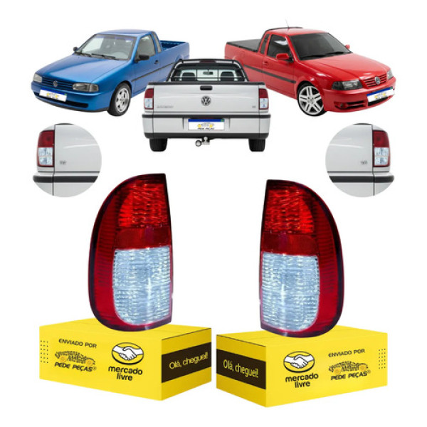 Par Lanterna Traseira Saveiro 1998 99 2000 01 02 03 04 2005 Ambos Lados Vermelho Cristal