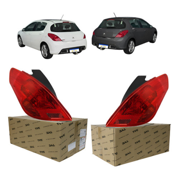 Par Lanterna Peugeot 308 Hatch 2011 A 2015 Sem Led Tyc Novo Ambos Lados Vermelho