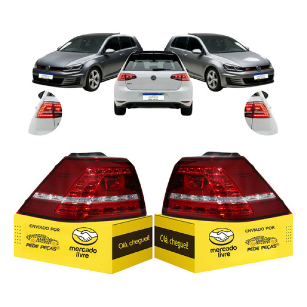 Par Lanterna Sinaleira Vw Golf 2014 2015 2016 2017 Com Led Ambos Lados Vermelho