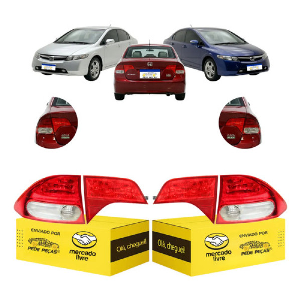 Kit Sinaleira Traseira Honda Civic 2007 2008 2009 2010 2011 Ambos Lados Vermelho Cristal