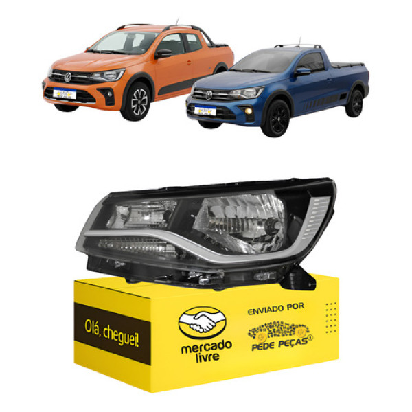 Farol Esquerdo Vw Saveiro G9 2024 2025 2026 Friso Cromado Esquerdo/motorista