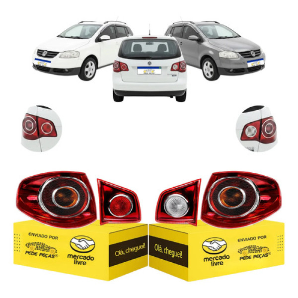 Jogo Lanterna Traseira Vw Spacefox 2006 A 2010 Ré Vermelha Ambos Lados