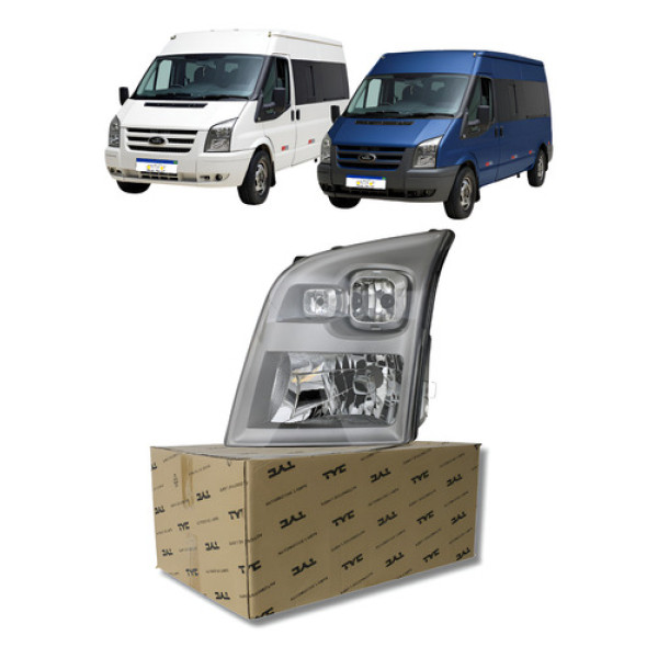 Farol Ford Transit 2009 A 2014 Novo Cromado Eletrico C/motor Esquerdo/motorista