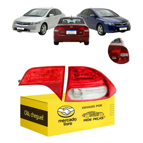 Kit Lanterna Canto Tampa Civic 2007 2008 09 10 2011 Direito Direito/passageiro Vermelho Cristal