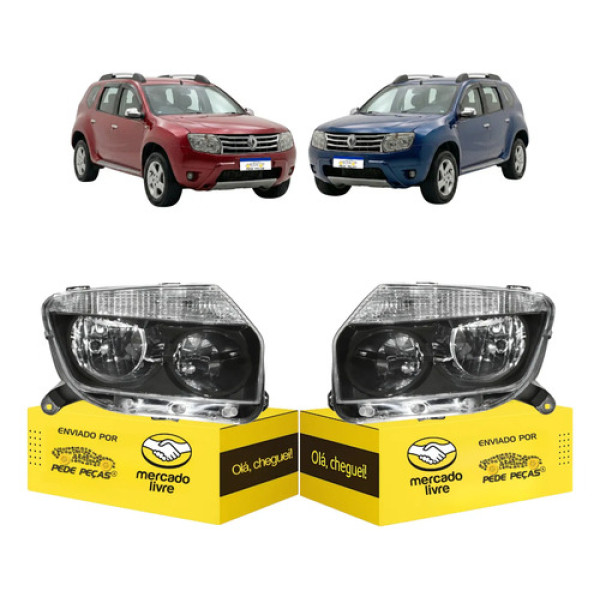 Farol Renault Duster 2012 2013 2014 2015 Mascara Negra Par Direito