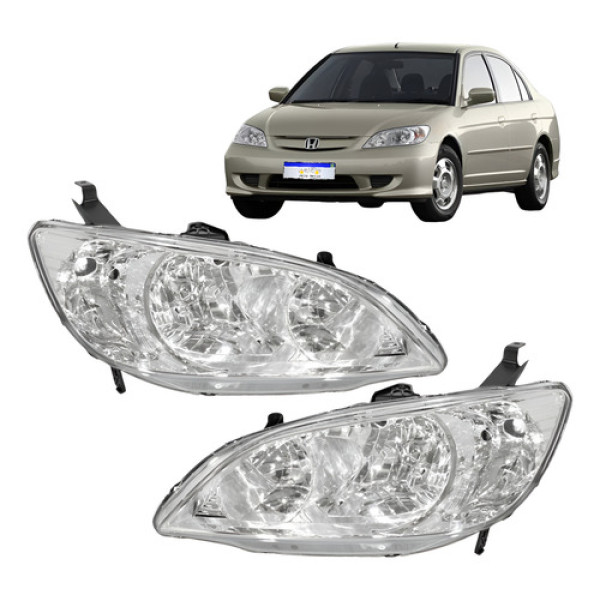 Farol Honda Civic 2004 2005 2006 Cromado Novo  Farol Honda Civic 2004 2005 2006 Cromado Novo