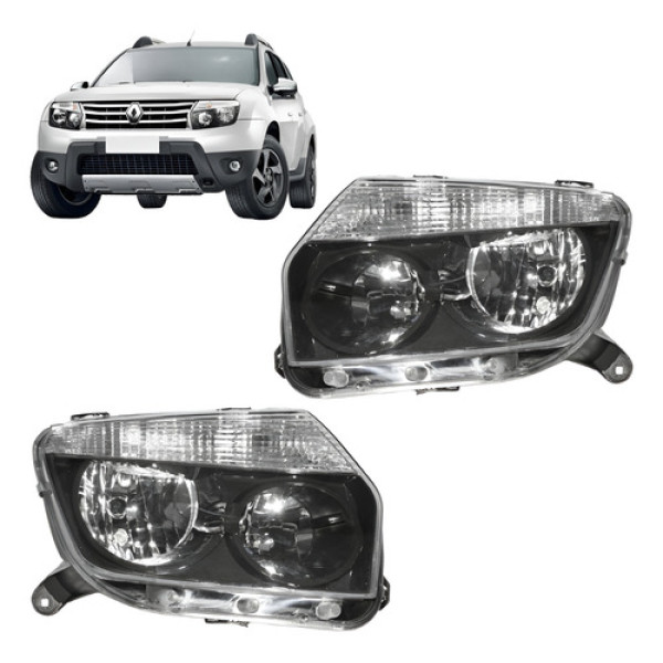 Par Farol Renault Duster 2012 2013 2014 2015 Mascara Negra  Direito