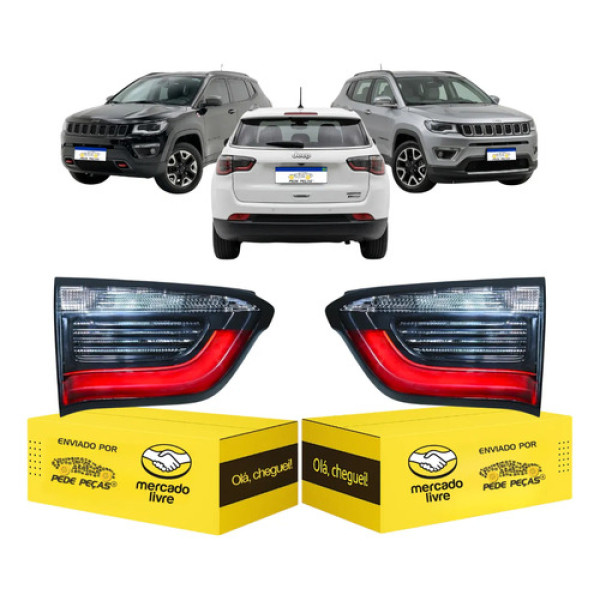 Par Lanterna Jeep Compass 2017 2018 A 2021 Com Led Tampa Ambos Lados Preto/vermelho/cristal