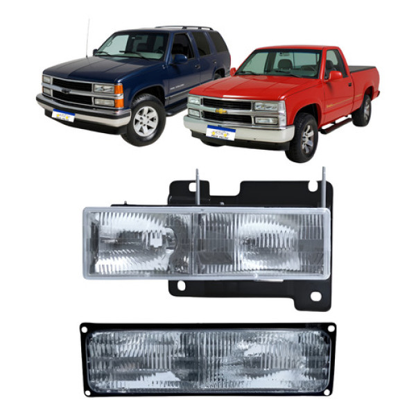 Farol Esquerdo Central E Auxiliar Silverado 1993 A 2001 Par