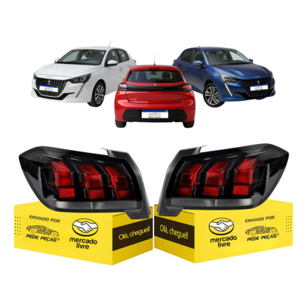 Par Lanterna Sinaleira Peugeot 208 2021 2022 2023 2024 Ambos Lados Vermelho/preto