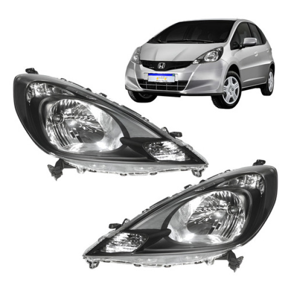 Par Farol Honda Fit 2013 2014 Mascara Negra Novo Direito