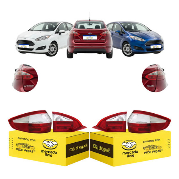 Par Lanternas Canto Tampa Ford Fiesta Sedan 2014 15 16 2017 Ambos Lados Cristal