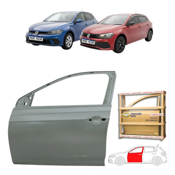 Porta Dianteira Vw Polo Track 2017 18 19 20 21 22 A 2026 Le Dianteira Esquerdo Cinza Para Pintura