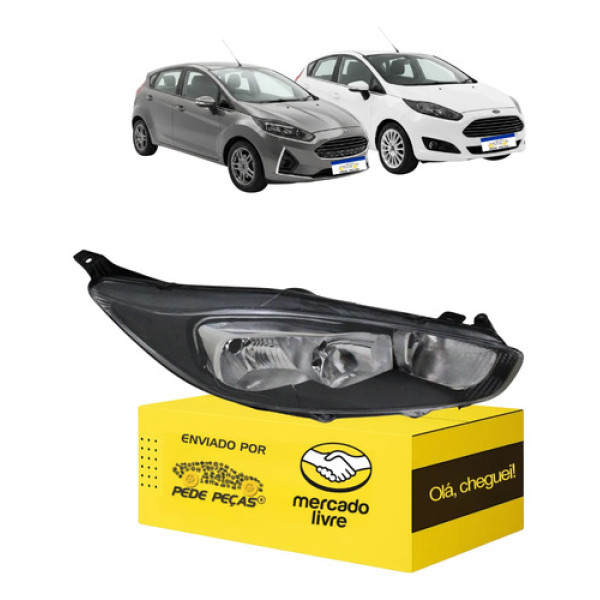 Farol New Fiesta 2014 15 16 A 2019 Máscara Negra C/avaria Ld Direito/passageiro