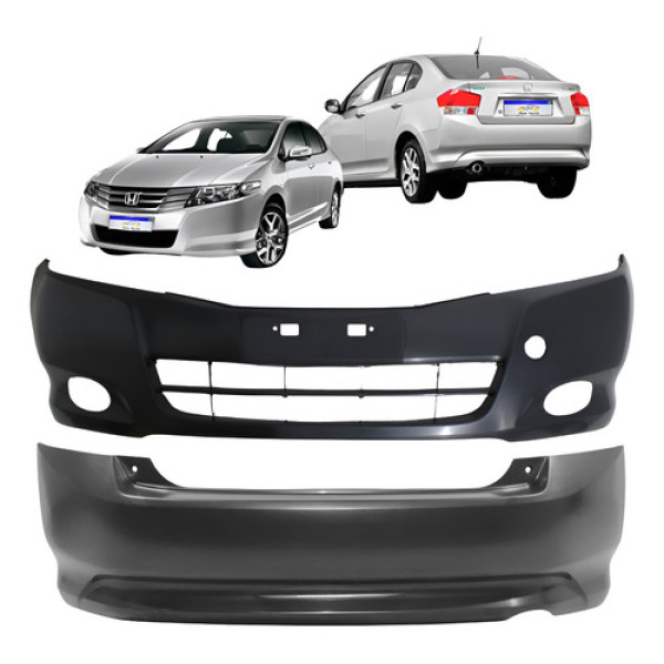 Kit Parachoque Honda City 2009 2010 2011 2012 Com Furo Novo  Preto