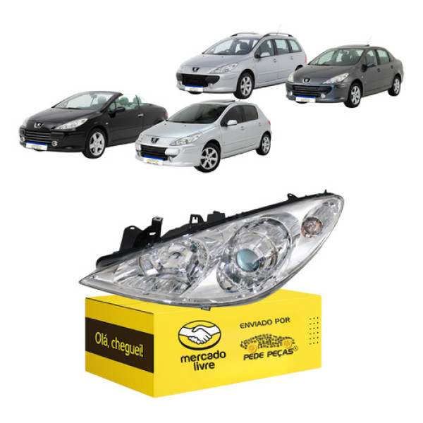 Farol Peugeot 307 2007 2008 2009 2010 2011 2012 Cromado Le Esquerdo