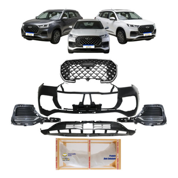 Kit Parachoque Grade C/milha Tiggo 8 2023 2024 2025 2026 Preto