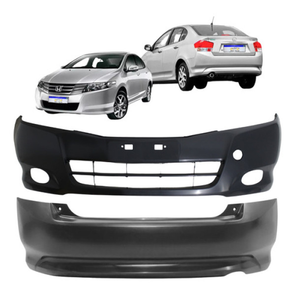 Kit Parachoque Honda City 2009 2010 2011 2012 Com Furo Novo  Preto