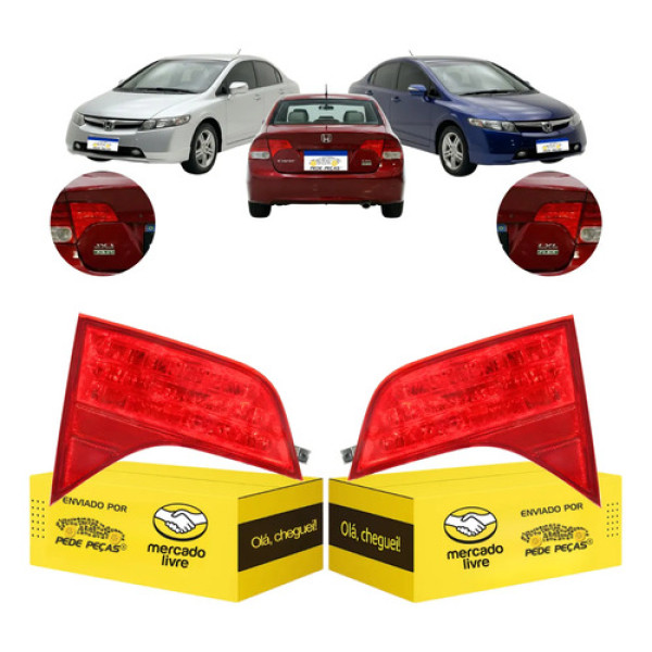 Sinaleira Tampa Honda Civic 2007 2008 2009 2010 2011 Par Ambos Lados Vermelho