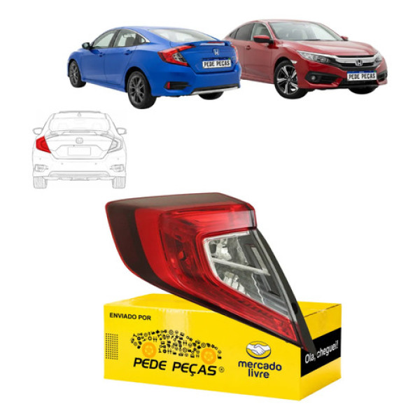 Lanterna Canto Esquerdo Honda Civic G10 2017 18 19 20 2021 Esquerdo/motorista Vermelho Cristal
