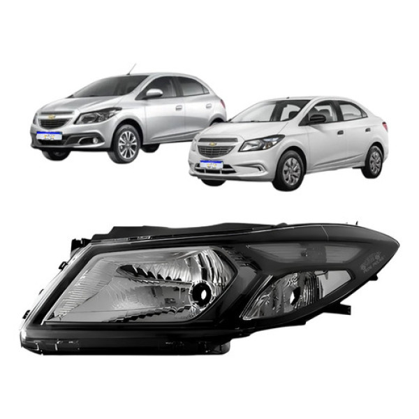 Farol Gm Onix Prisma Lt Ltz Joy Mascara Negra 2013 A 2019 Le - Esquerdo/motorista