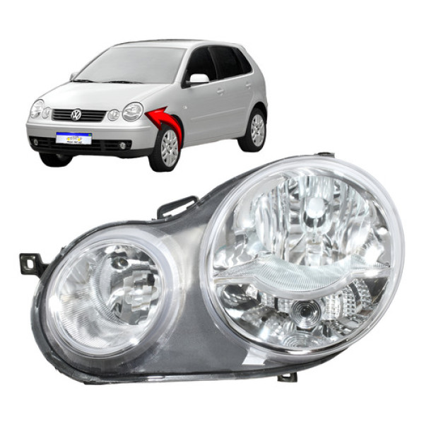 Farol Vw Polo 2003 2004 2005 2006 Cromado Dianteiro Novo L.e - Esquerdo