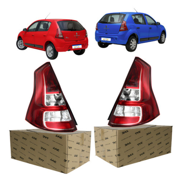 Lanterna Renault Sandero 2012 A 2014 Par Com Borda Vermelha Ambos Lados Vermelho