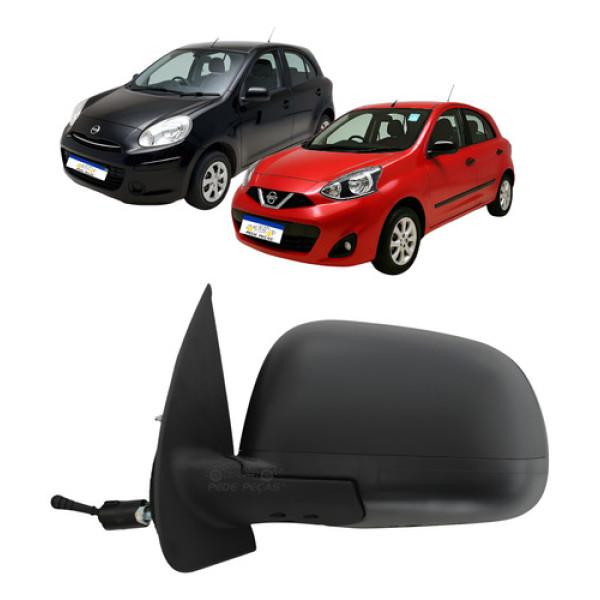 Retrovisor Le Nissan March 2012 A 2020 Preto Texturizado Esquerdo