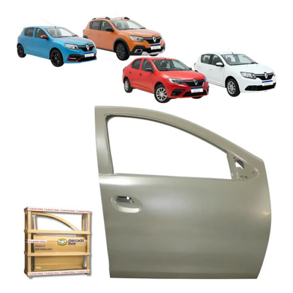 Porta Dianteira Direita Logan Sandero Stepway 2014 A 2024 Dianteira Direito Cinza Para Pintura