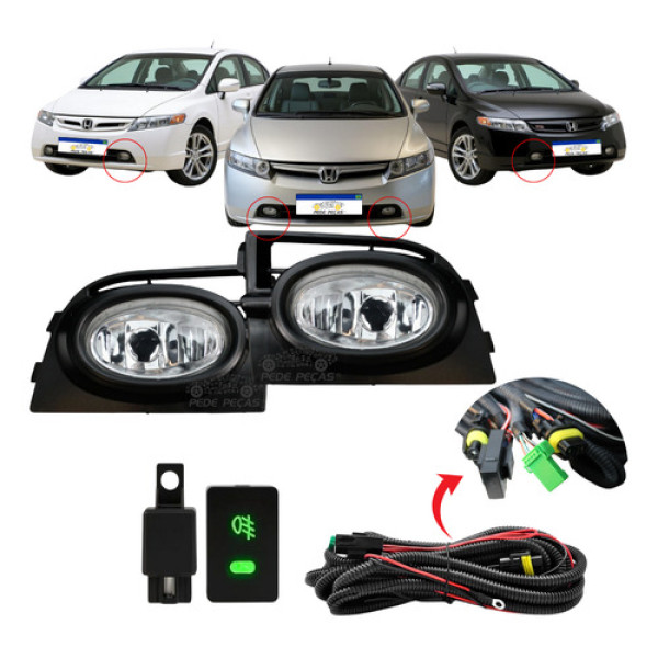 Farol Milha Auxiliar Civic Exs 2006 07 2008 Com Moldura Par